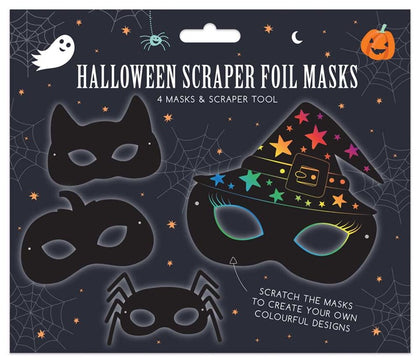 Pack of 4 Scratch Your Own Halloween Design Scraper Foil Art Masks
