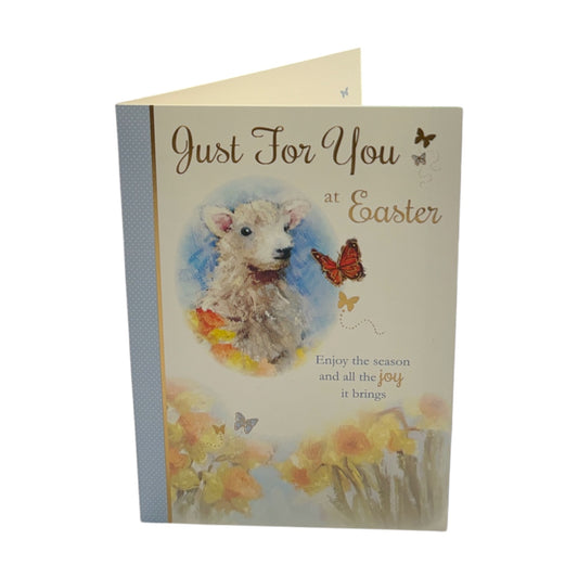 Just For You Cute Lamb Floral Design Easter Card