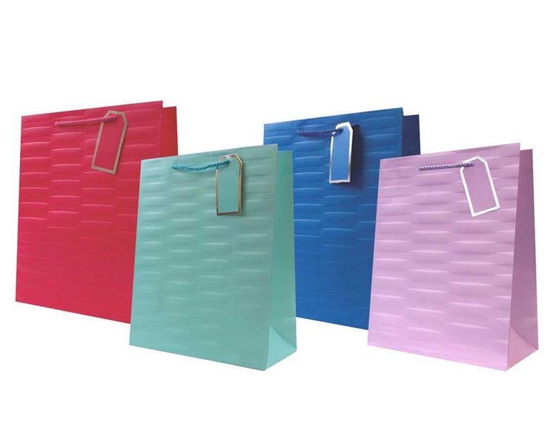 Pack of 12 Embossed Bright Coloured Large Gift Bags