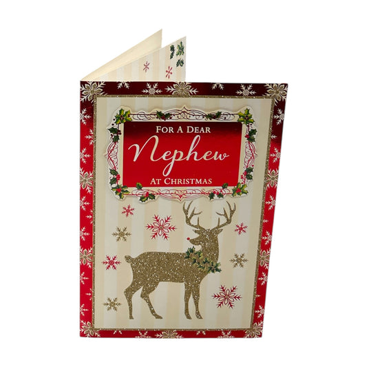 For a Dear Nephew Golden Reindeer Festive Design Christmas Card