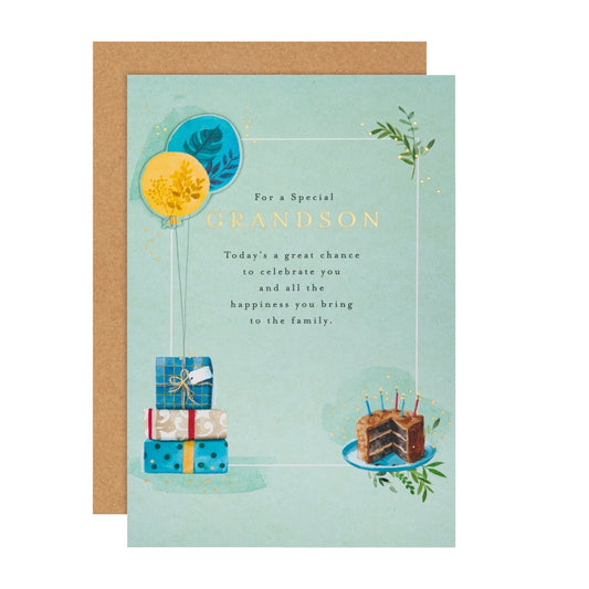 Cake Gifts & Balloons Design Grandson Birthday Card