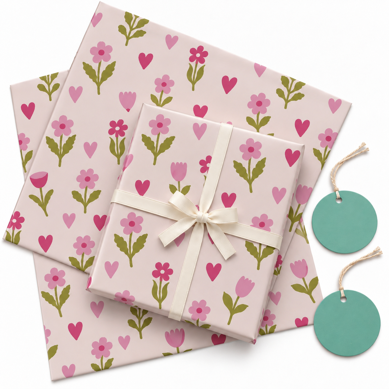 Pack of 2 Little Wildflower Design 50 x 70 cm Gift Wrap Sheets with 2 ...