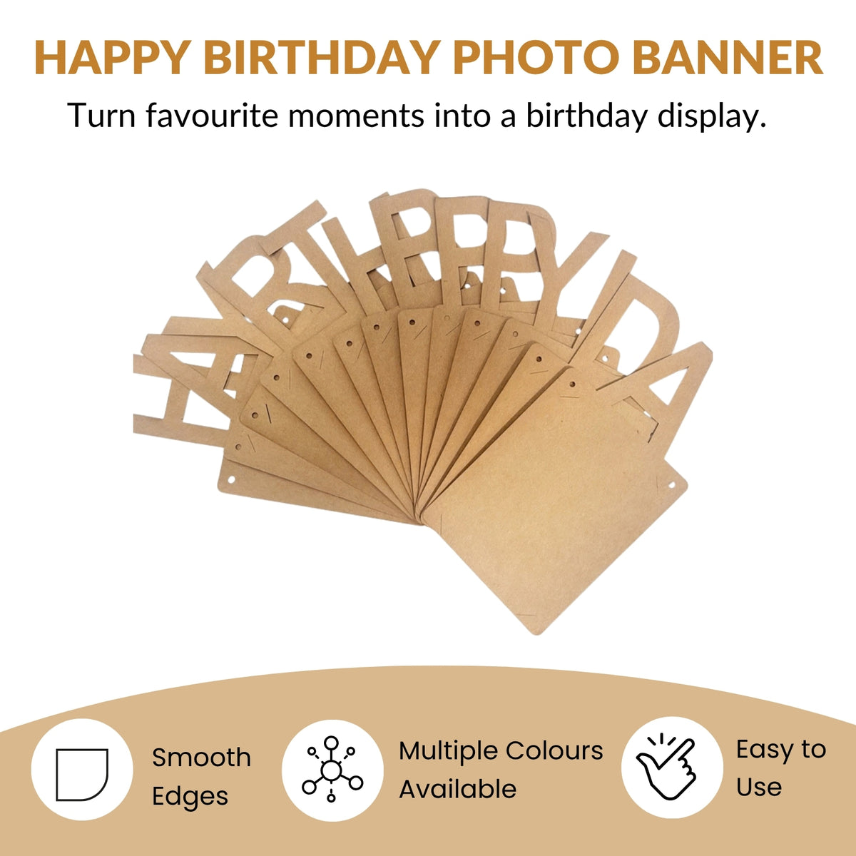 6 x Kraft Photo Insert HAPPY BIRTHDAY Banner with Ribbon