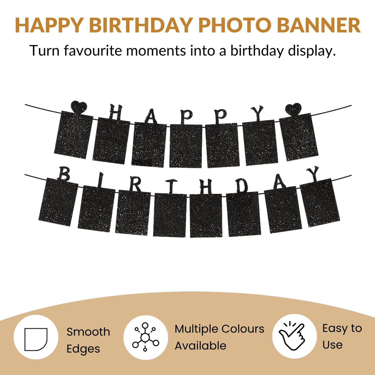 6 x Glitter Silver Photo Insert HAPPY BIRTHDAY with Hearts Banner with Ribbon
