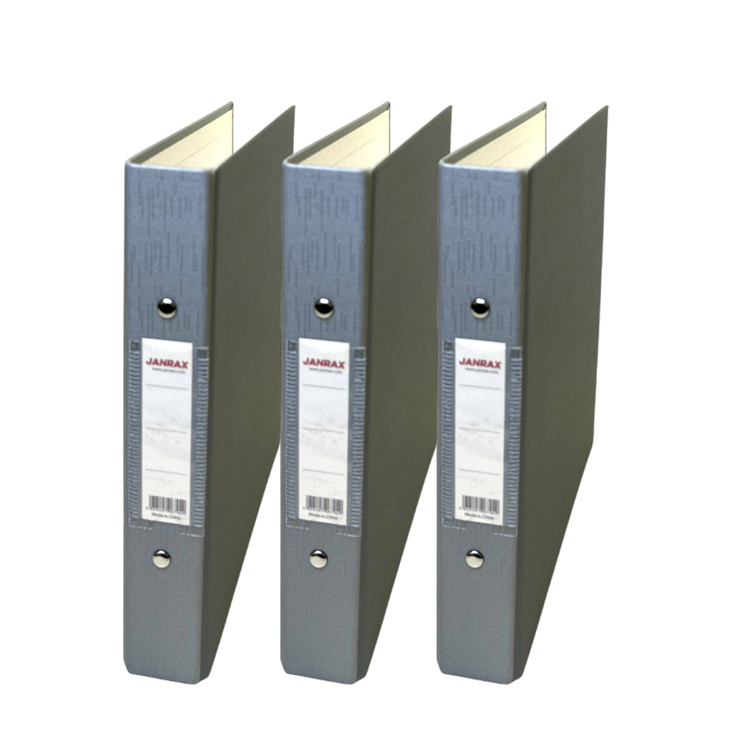 Pack of 3 A5 Grey Paper Over Board Ring Binders by Janrax