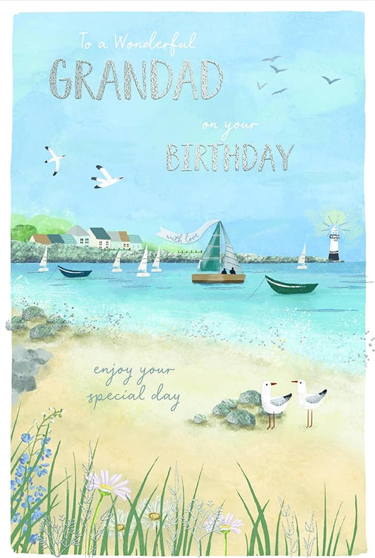 Boats At The Seaside To A Wonderful Grandad Stunning Birthday Card