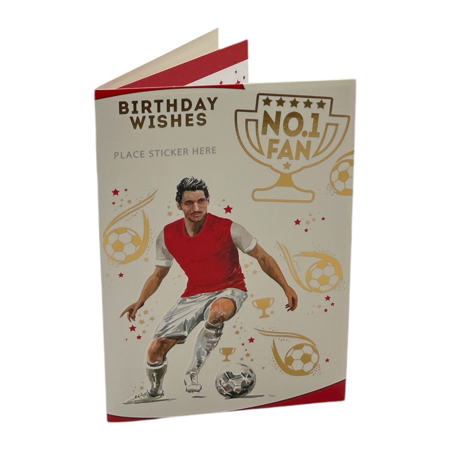 A Man In Red White Soccer Uniform Customized Male Birthday Card