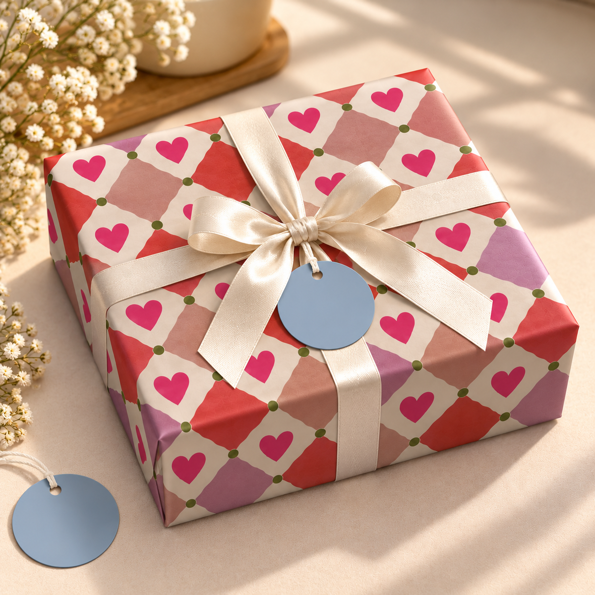 Pack of 2 Love Diamonds Design 50 x 70 cm Gift Wrap Sheets with 2 Tags - Valentine’s Day Christmas Romantic Occasions Birthdays
