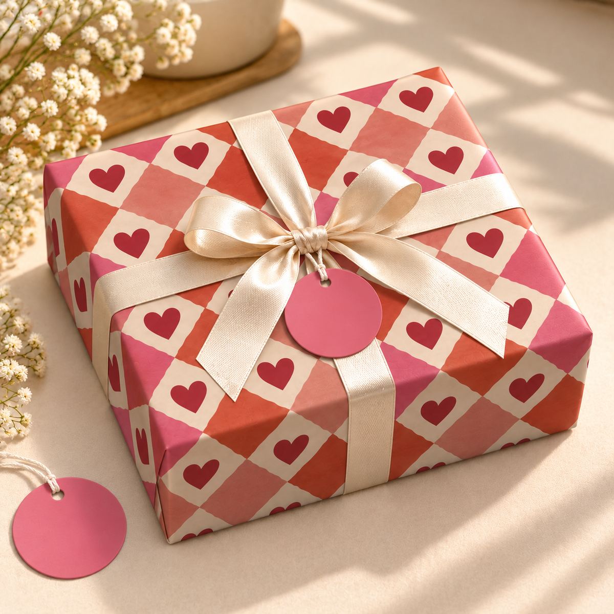 Pack of 2 Valentine Hearts Mosaic Design 50 x 70 cm Gift Wrap Sheets with 2 Tags - Mother's Day Birthdays Everyday Celebrations