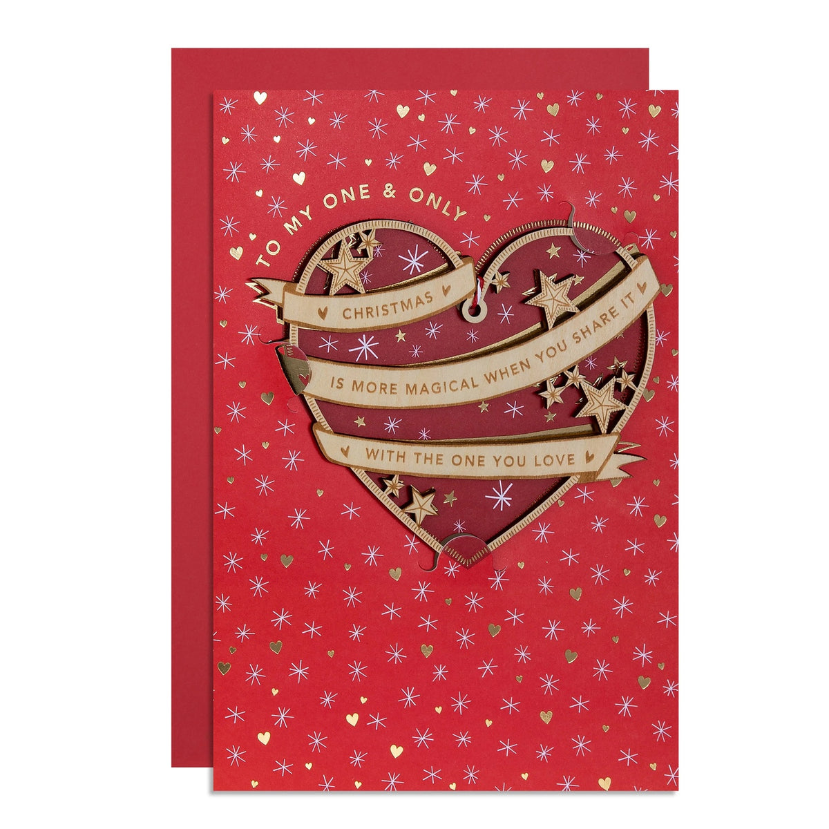 Wooden Heart Decoration Design One I Love Christmas Card