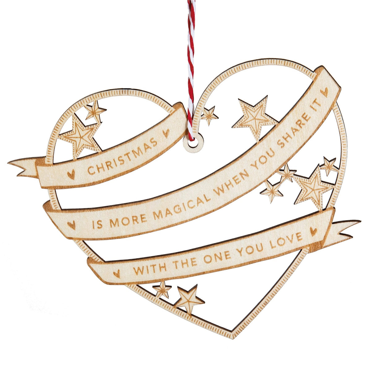 Wooden Heart Decoration Design One I Love Christmas Card