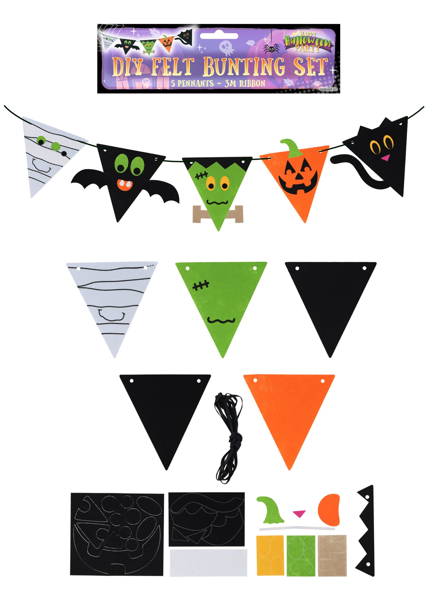 Pack of 12 DIY Felt Halloween Bunting Sets