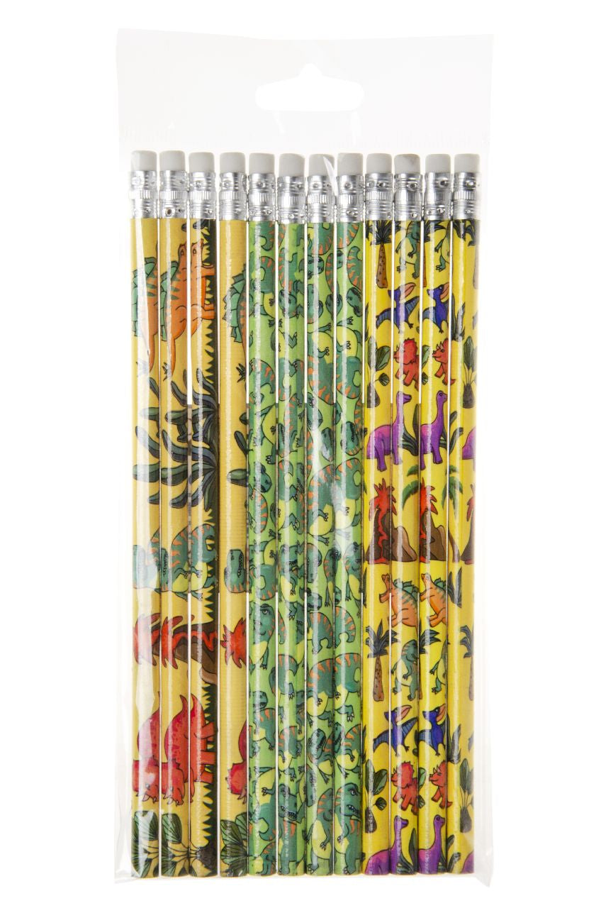 Pack of 12 Dinosaur Design Pencils with Eraser