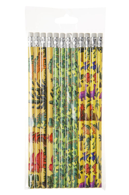 Pack of 12 Dinosaur Design Pencils with Eraser