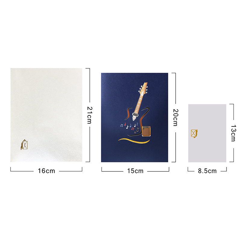 Rock & Roll Guitar with Musical Flow 3D Pop Up Greeting Card