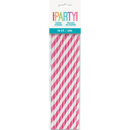 Pack of 10 Hot Pink Striped Paper Straws