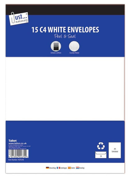 15 C4 White Peel & Seal Envelopes