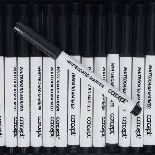 Box of 100 Narrow Bullet Tip Black Whiteboard Markers by Concept