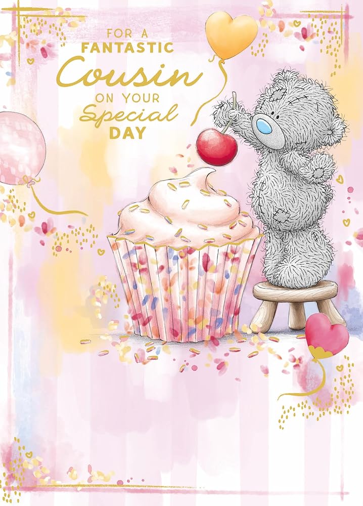 Bear With Large Cupcake Cousin Birthday Card