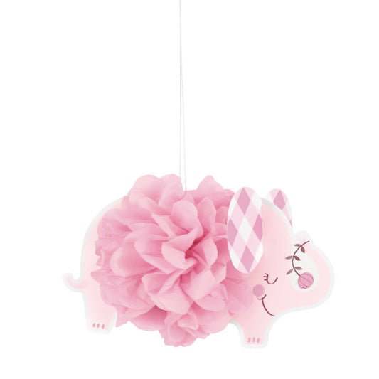 Pack of 3 Pink Floral Elephant 9" Hanging Tissue Pom Pom Decorations