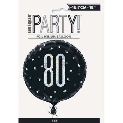 Birthday Glitz Black & Silver Number 80 Round Foil Balloon 18