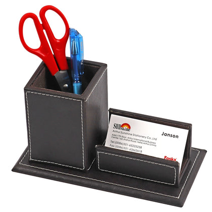 PVC Black Desktop Pen Pot Organiser with Card Holder