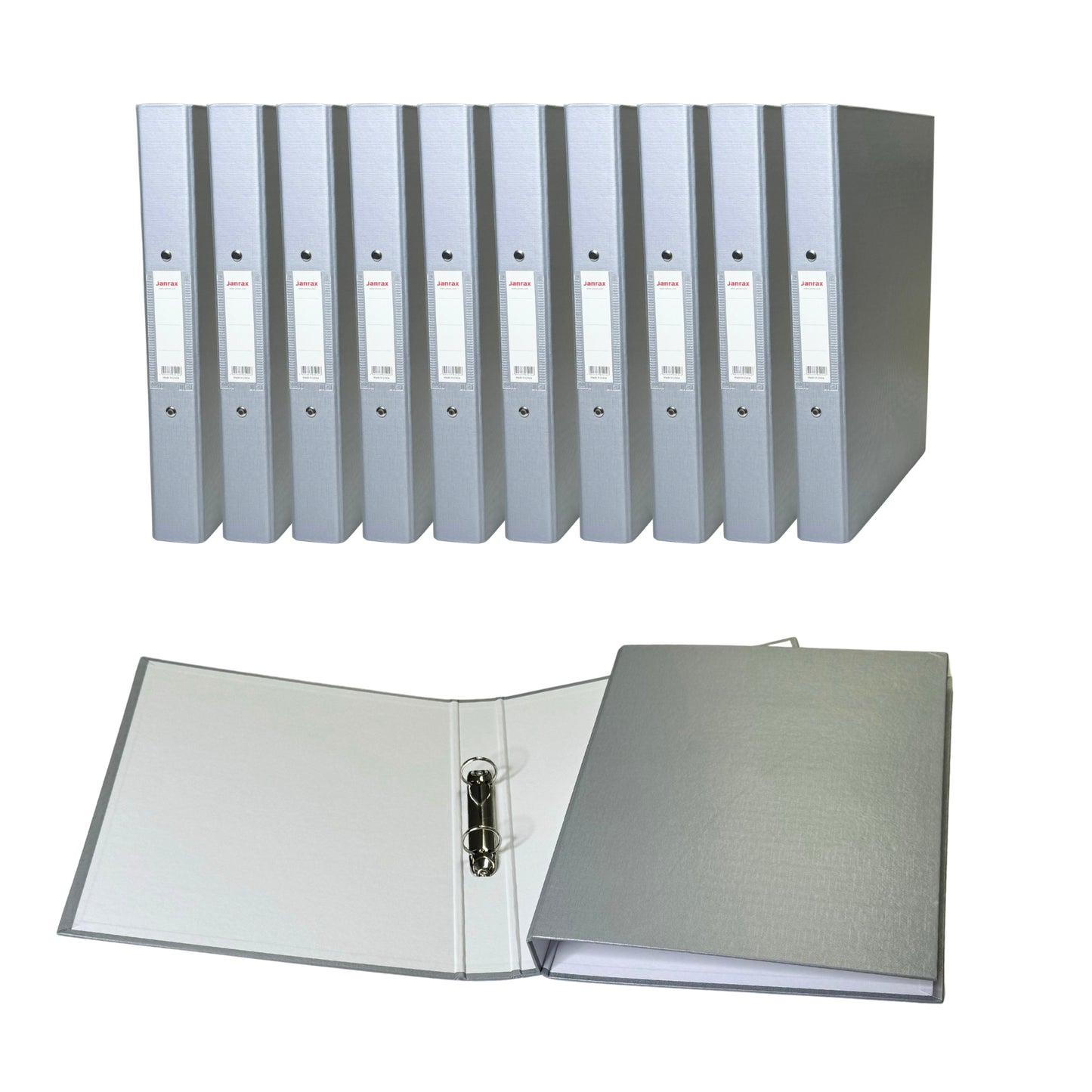 Pack of 20 A4 Grey Paper Over Board Ring Binders by Janrax
