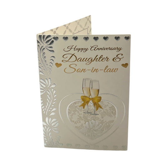 To Daughter & Son-In-Law Heart with Champagne Glass Design Anniversary Card