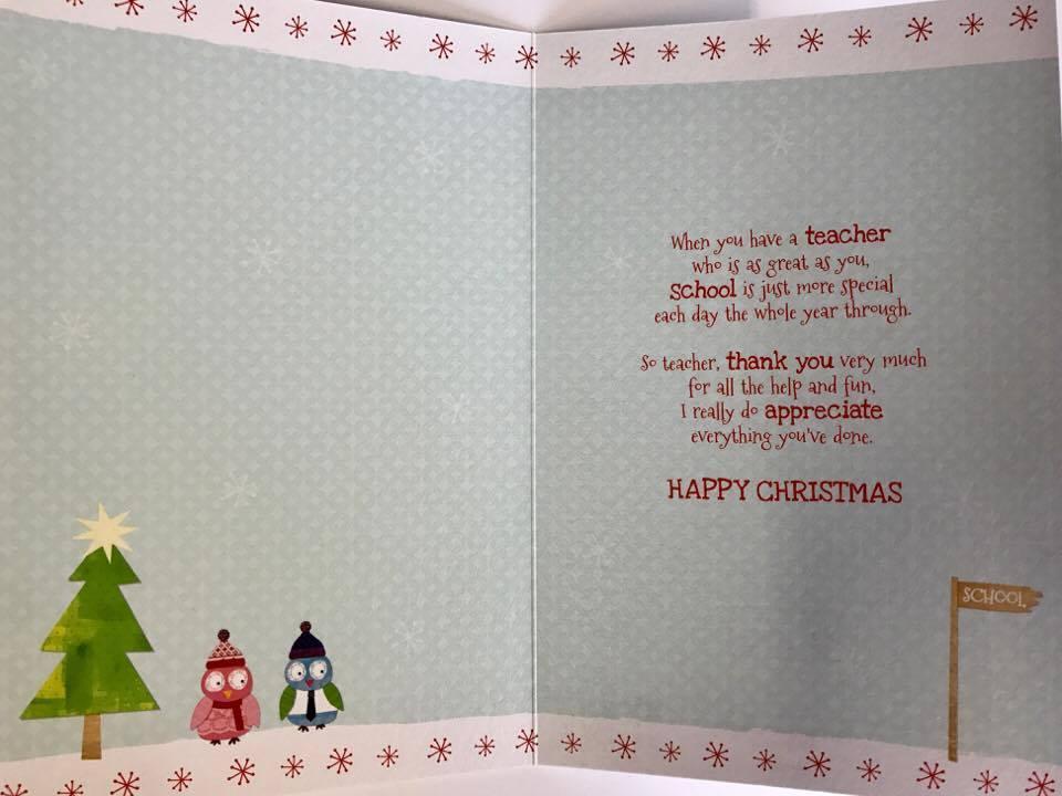 Teacher - Christmas School Thank you Appreciate Card 
