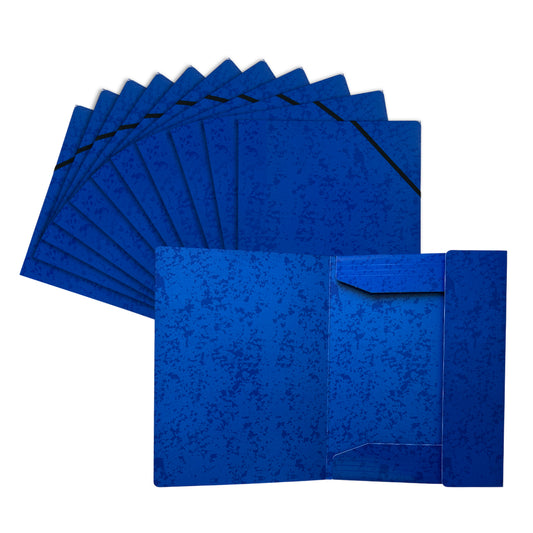 Pack of 12 A4 Blue Card 3 Flap Folders With Elastic Closure