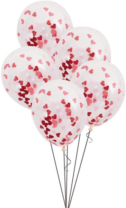 Pack of 5 Clear Latex Balloons with Heart-Shaped Confetti 16