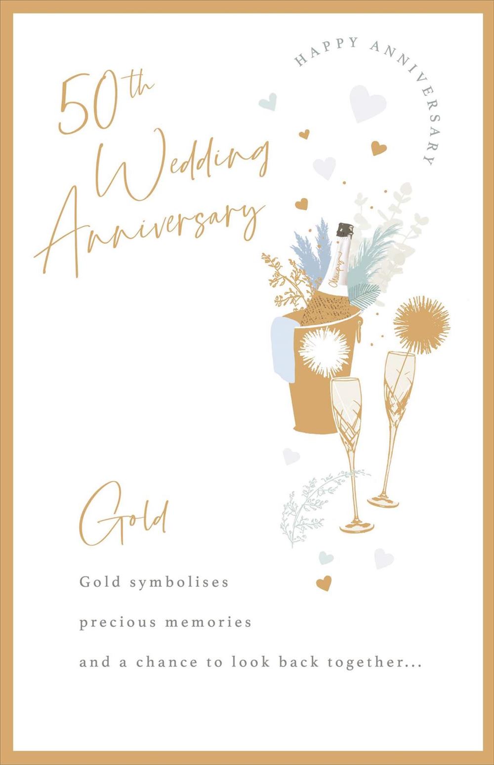 Champagne Bottle with Flutes Design 50th Anniversary Card