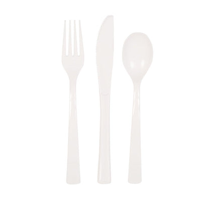 Pack of 18 White Solid Assorted Plastic Cutlery