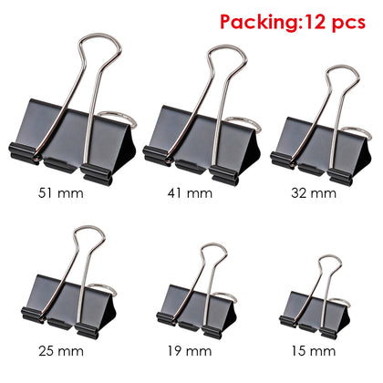 Pack of 12 Black 15mm Foldback Binder Clips
