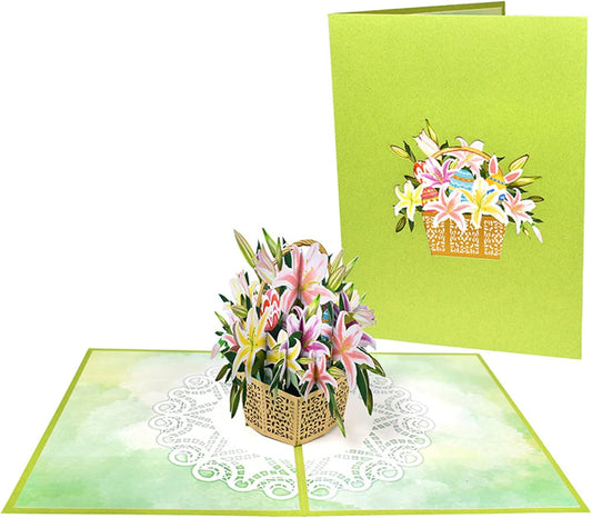 Colorful Lily Basket 3D Pop Up Easter Card