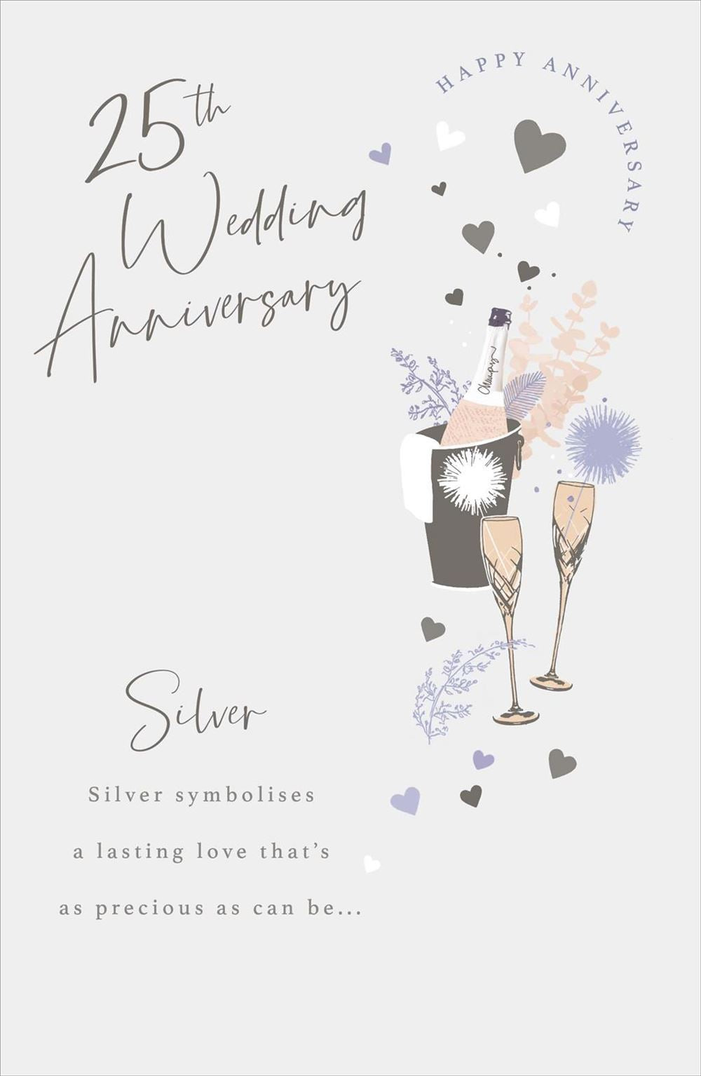 Champagne Bottle with Flutes Design 25th Silver Anniversary Card