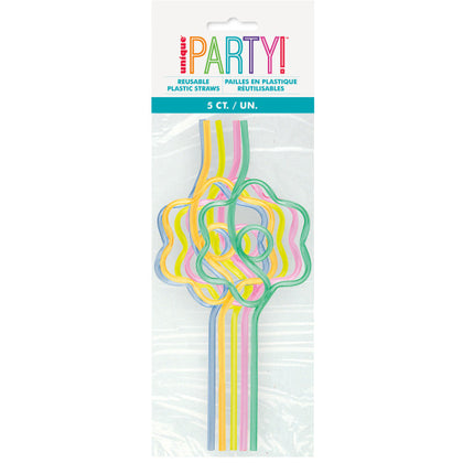Pack of 5 Daisy Shaped Plastic Straws