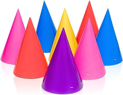 Pack of 8 Assorted Colours Party Cone Hats