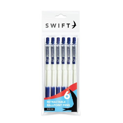 Pack of 6 Blue Retractable Ballpoint Pens