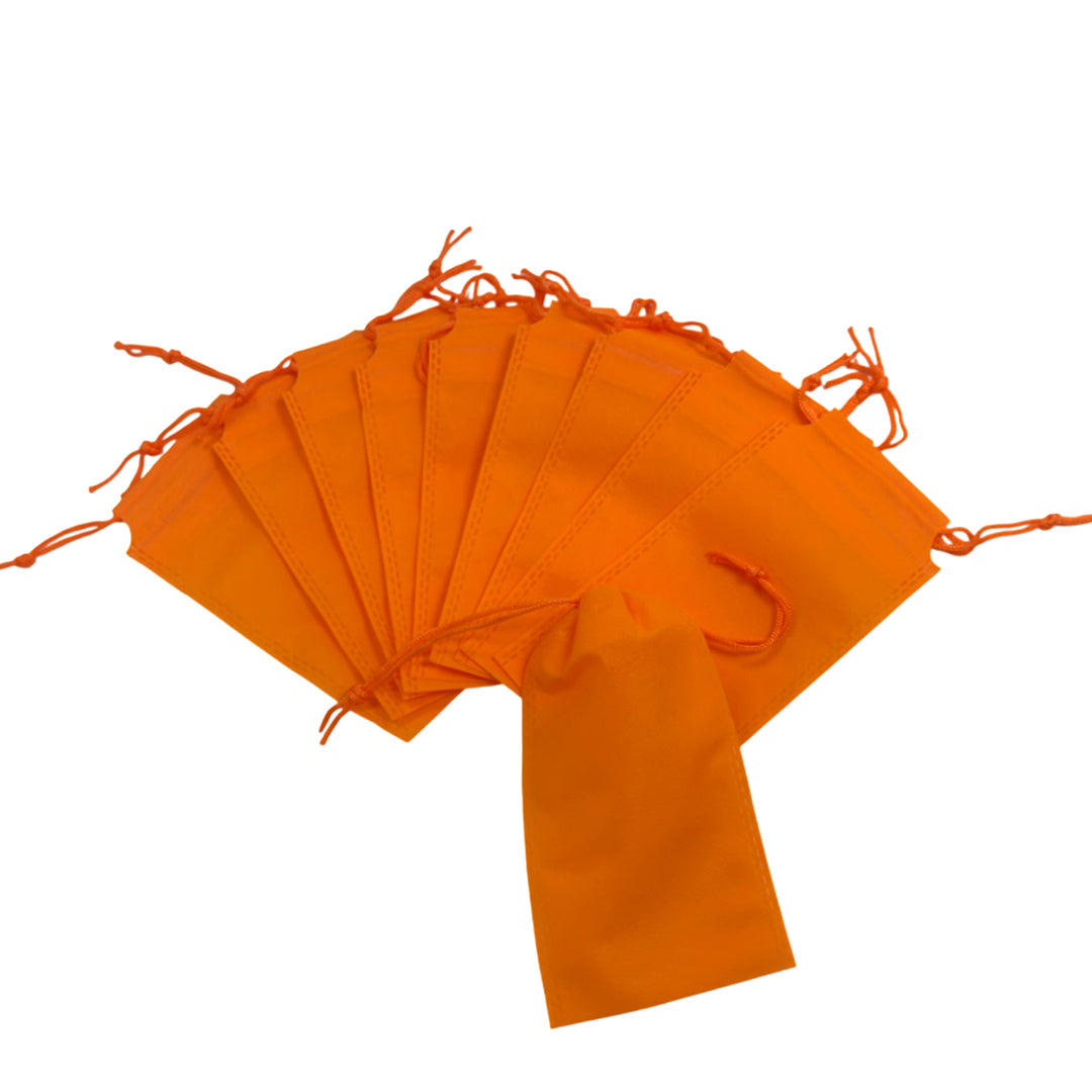 Pack of 100 Orange Coloured 19x10cm Non-Woven Drawstring Bags