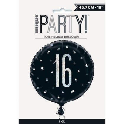 Birthday Glitz Black & Silver Number 16 Round Foil Balloon 18