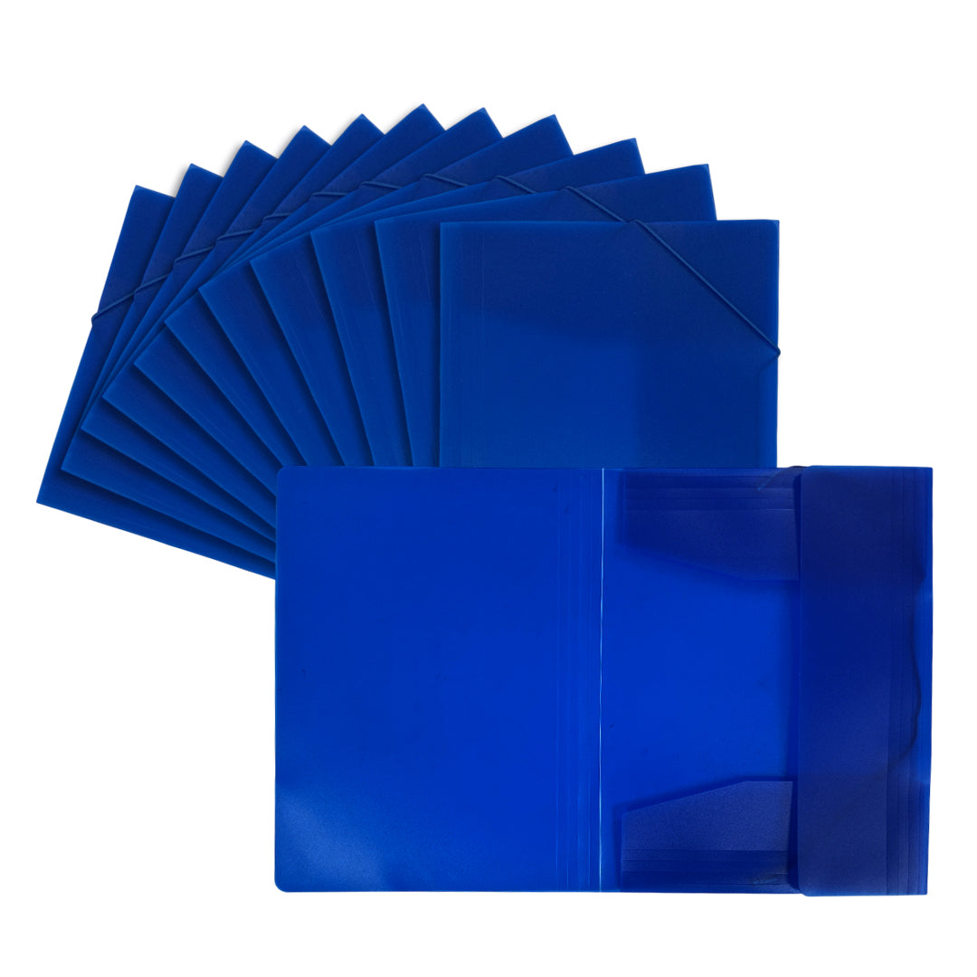 Pack of 12 A4 Clearview Blue 3 Flap Folders with Elasticated Closure