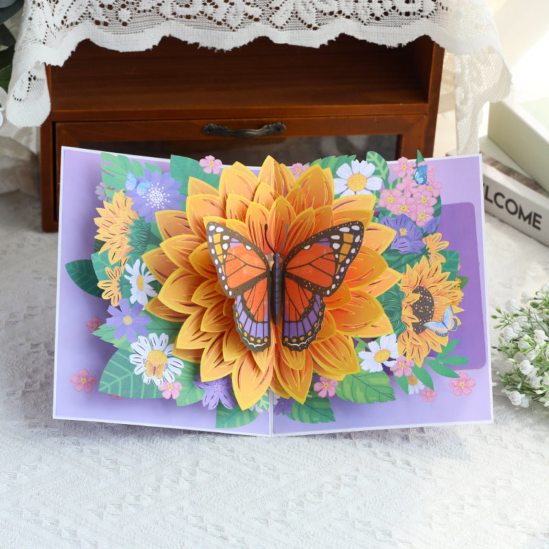 Butterfly on Sunflower 3D Pop Up Greeting Card - Mother's Day Birthday Anniversary