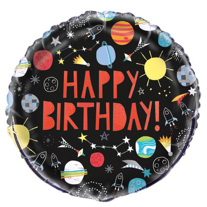 Outer Space Happy Birthday Round Foil Balloon 18
