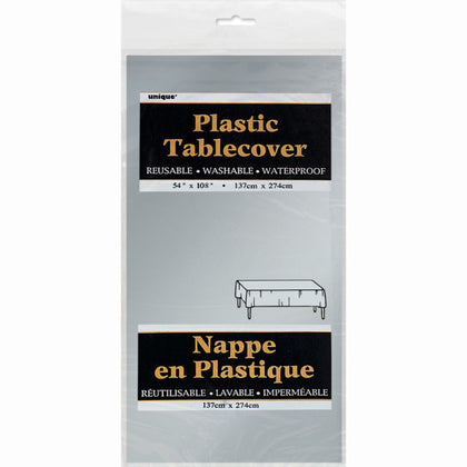 Silver Solid Rectangular Plastic Table Cover, 54