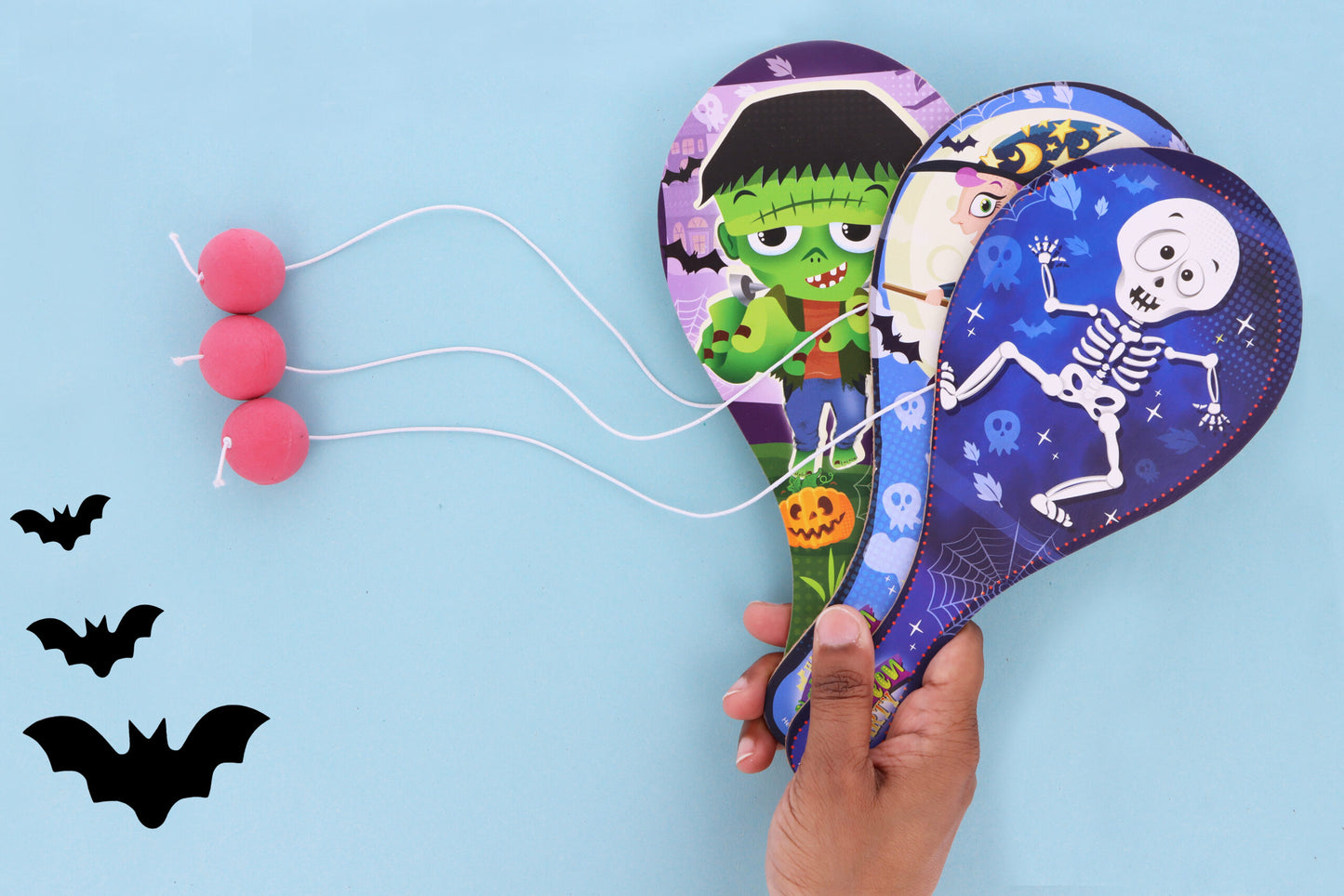 Wooden Halloween Paddle Bat and Ball Game