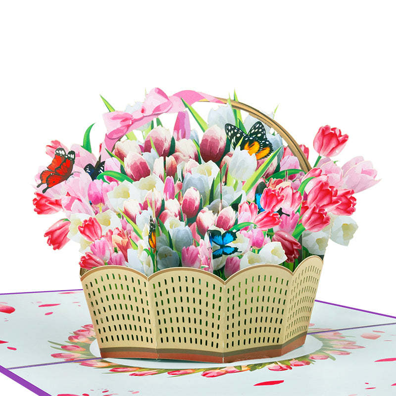 Blooming Elegance Tulip Basket 3D Pop Up Greeting Card