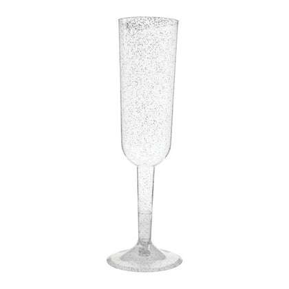 Pack of 4 Silver Glitter Plastic Champagne Flutes