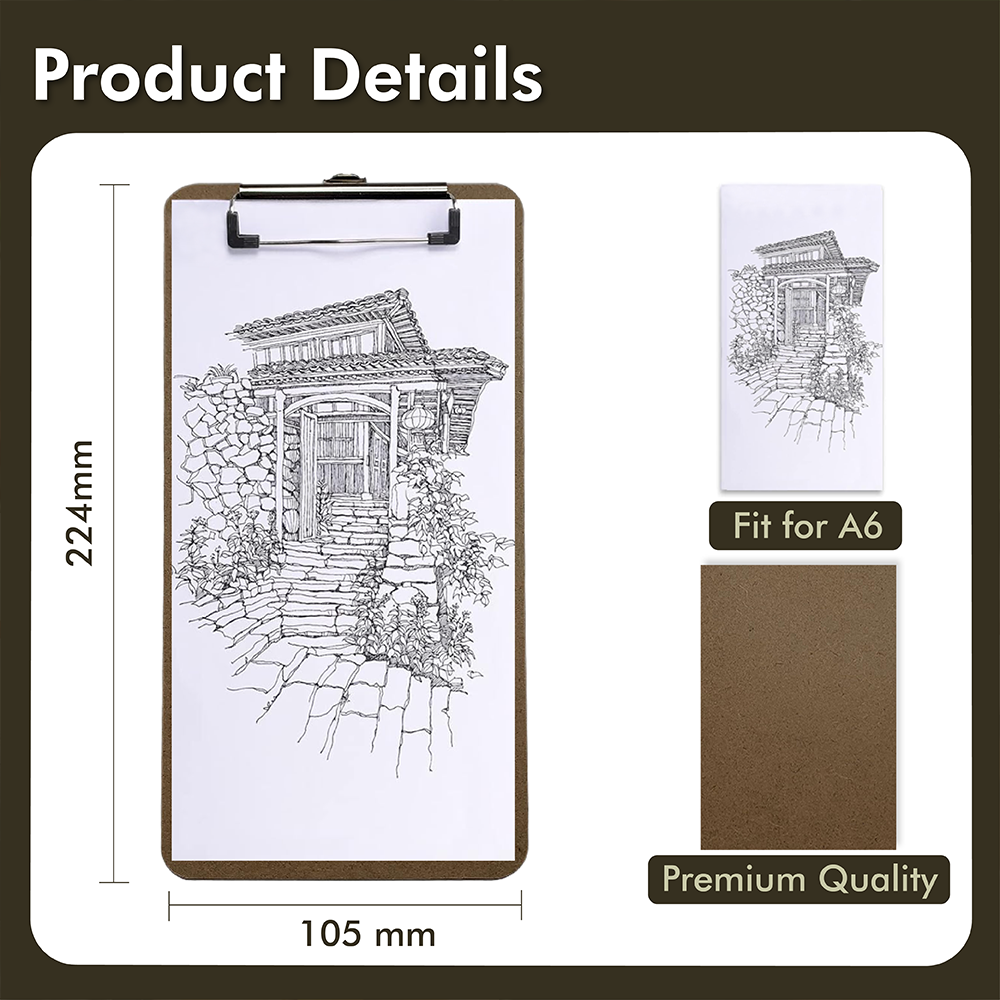 Pack of 12 Slim Wooden Clipboards by Janrax - Suitable for A6 Paper