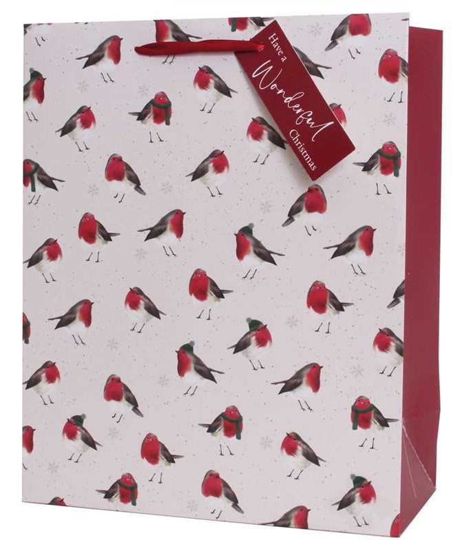 Robin Pattern Large Christmas Gift Bag